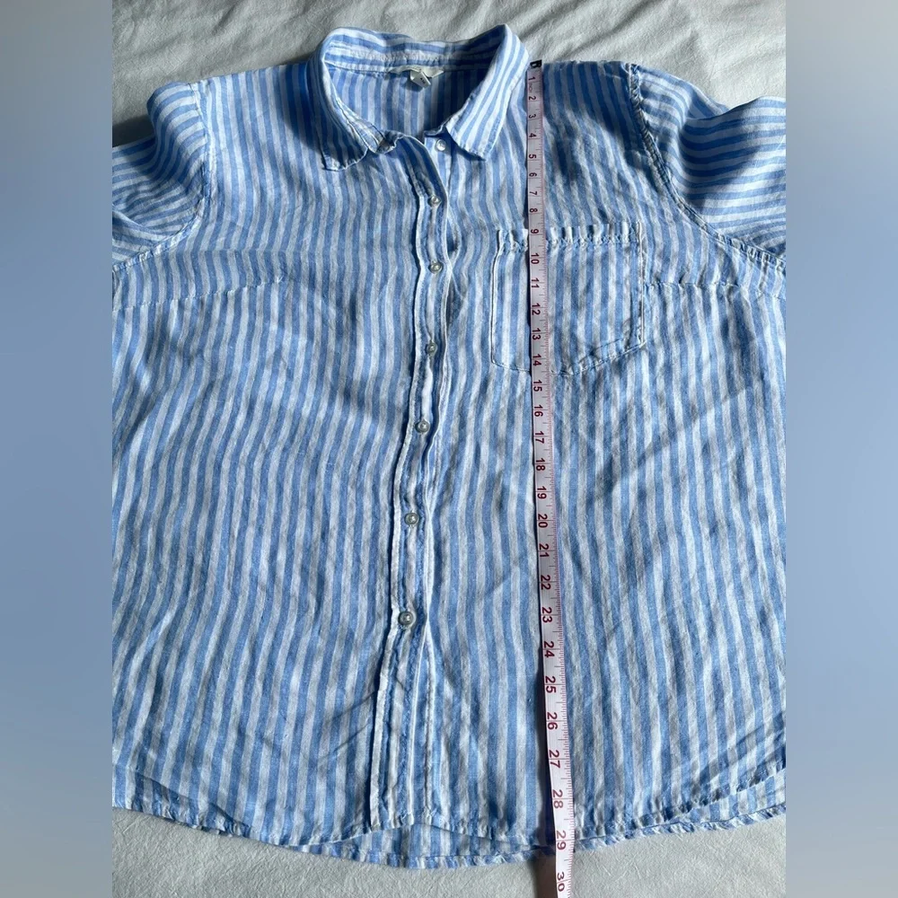 H&M 100% Linen Striped Button Down Shirt XXL Coastal Grandma Oversized Vacation - Picture 10 of 15